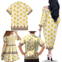 Enkutatash Dashiki Adey Abeba Pattern Family Matching Off The Shoulder Long Sleeve Dress and Hawaiian Shirt - Wonder Print Shop