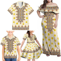Enkutatash Dashiki Adey Abeba Pattern Family Matching Off Shoulder Maxi Dress and Hawaiian Shirt - Wonder Print Shop