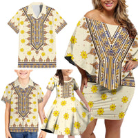 Enkutatash Dashiki Adey Abeba Pattern Family Matching Off Shoulder Short Dress and Hawaiian Shirt - Wonder Print Shop