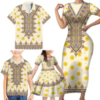 Enkutatash Dashiki Adey Abeba Pattern Family Matching Short Sleeve Bodycon Dress and Hawaiian Shirt - Wonder Print Shop