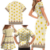 Enkutatash Dashiki Adey Abeba Pattern Family Matching Short Sleeve Bodycon Dress and Hawaiian Shirt - Wonder Print Shop