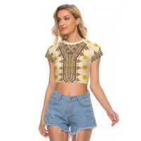 Enkutatash Dashiki Adey Abeba Pattern Raglan Cropped T Shirt - Wonder Print Shop