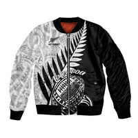 Black and white patterned rugby bomber jacket with ribbed collar and front zip