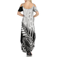 Women’s black-and-white graphic off-shoulder maxi dress, racerback straps