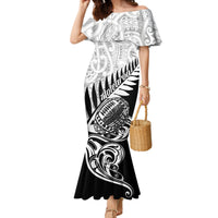 Custom New Zealand Silver Fern Rugby Mermaid Dress Aotearoa Maori Black Version - Wonder Print Shop