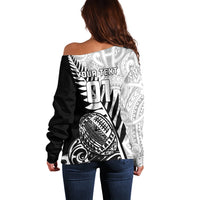 Custom New Zealand Silver Fern Rugby Off Shoulder Sweater Aotearoa Maori Black Version - Wonder Print Shop