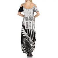 Black-and-white tribal print maxi dress, cold shoulders, open-back straps with YOUR TEXT