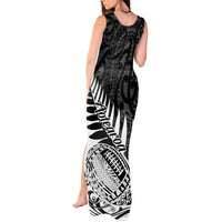 Women's sleeveless tank maxi dress, black and white Maori-inspired tribal print