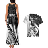 Custom New Zealand Silver Fern Rugby Couples Matching Tank Maxi Dress and Hawaiian Shirt Aotearoa Maori White Version - Wonder Print Shop
