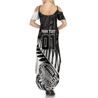 Women's off-shoulder maxi dress, open back and black/white tribal print