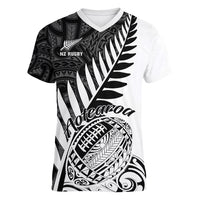 Custom New Zealand Silver Fern Rugby Women V Neck T Shirt Aotearoa Maori White Version - Wonder Print Shop