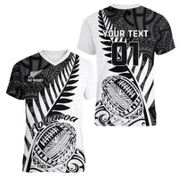 Custom New Zealand Silver Fern Rugby Women V Neck T Shirt Aotearoa Maori White Version - Wonder Print Shop