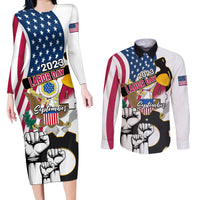 United States Labor Day Couples Matching Long Sleeve Bodycon Dress and Long Sleeve Button Shirts Happy Labor Day 4th September - Wonder Print Shop