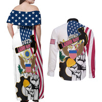 United States Labor Day Couples Matching Off Shoulder Maxi Dress and Long Sleeve Button Shirts Happy Labor Day 4th September - Wonder Print Shop
