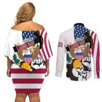 United States Labor Day Couples Matching Off Shoulder Short Dress and Long Sleeve Button Shirts Happy Labor Day 4th September - Wonder Print Shop