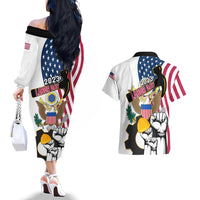 United States Labor Day Couples Matching Off The Shoulder Long Sleeve Dress and Hawaiian Shirt Happy Labor Day 4th September - Wonder Print Shop