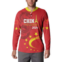 Custom China 2024 Button Sweatshirt Chinese Dragon Yellow Star - Wonder Print Shop