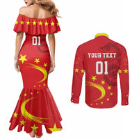 Custom China 2024 Couples Matching Mermaid Dress and Long Sleeve Button Shirt Chinese Dragon Yellow Star