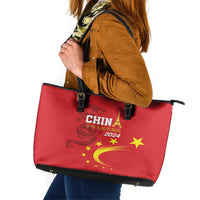 Custom China 2024 Leather Tote Bag Chinese Dragon Yellow Star - Wonder Print Shop