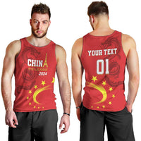 Custom China 2024 Men Tank Top Chinese Dragon Yellow Star - Wonder Print Shop