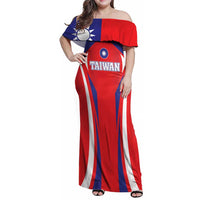 Custom Taiwan Family Matching Off Shoulder Maxi Dress and Hawaiian Shirt Taiwanese Sporty Flag Style - Wonder Print Shop