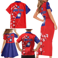 Personalized Proud To Be Taiwanese Family Matching Short Sleeve Bodycon Dress and Hawaiian Shirt Flag Map Plum Blossom - Wonder Print Shop