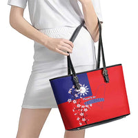 Personalized Proud To Be Taiwanese Leather Tote Bag Flag Map Plum Blossom - Wonder Print Shop