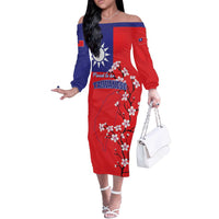 Personalized Proud To Be Taiwanese Off The Shoulder Long Sleeve Dress Flag Map Plum Blossom - Wonder Print Shop