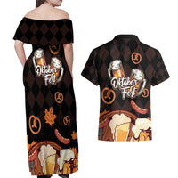 Oktoberfest German Beer Festival Celebration Couples Matching Off Shoulder Maxi Dress and Hawaiian Shirt - Wonder Print Shop