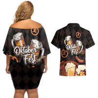Oktoberfest German Beer Festival Celebration Couples Matching Off Shoulder Short Dress and Hawaiian Shirt - Wonder Print Shop