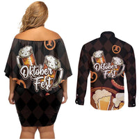 Oktoberfest German Beer Festival Celebration Couples Matching Off Shoulder Short Dress and Long Sleeve Button Shirt - Wonder Print Shop