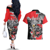 Personalized Trinbago Cricket Knight Riders Champion Couples Matching Off The Shoulder Long Sleeve Dress and Hawaiian Shirt - Wonder Print Shop