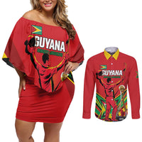 Personalized Amazon Warriors Champion Guyana Cricket Couples Matching Off Shoulder Short Dress and Long Sleeve Button Shirt - Wonder Print Shop