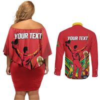 Personalized Amazon Warriors Champion Guyana Cricket Couples Matching Off Shoulder Short Dress and Long Sleeve Button Shirt - Wonder Print Shop