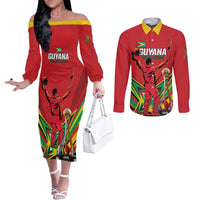 Personalized Amazon Warriors Champion Guyana Cricket Couples Matching Off The Shoulder Long Sleeve Dress and Long Sleeve Button Shirt - Wonder Print Shop