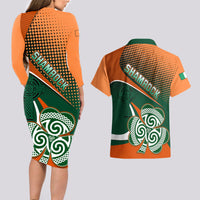 Ireland Rugby Couples Matching Long Sleeve Bodycon Dress and Hawaiian Shirt Irish Shamrock Go 2023 World Cup - Wonder Print Shop