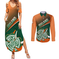 Ireland Rugby Couples Matching Summer Maxi Dress and Long Sleeve Button Shirts Irish Shamrock Go 2023 World Cup - Wonder Print Shop