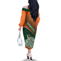 Ireland Rugby Family Matching Off Shoulder Long Sleeve Dress and Hawaiian Shirt Irish Shamrock Go 2023 World Cup - Wonder Print Shop