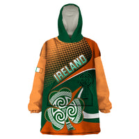 Ireland Rugby Wearable Blanket Hoodie Irish Shamrock Go 2023 World Cup - Wonder Print Shop