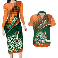 Custom Ireland Rugby Couples Matching Long Sleeve Bodycon Dress and Hawaiian Shirt Irish Shamrock Go 2023 World Cup - Wonder Print Shop