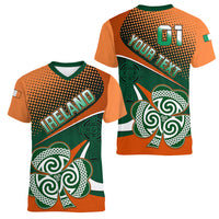 Custom Ireland Rugby Women V Neck T Shirt Irish Shamrock Go 2023 World Cup - Wonder Print Shop