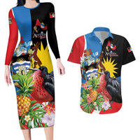 Antigua and Barbuda Magnificent Frigatebird Couples Matching Long Sleeve Bodycon Dress and Hawaiian Shirt Tropical Vibe - Wonder Print Shop