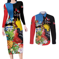 Antigua and Barbuda Magnificent Frigatebird Couples Matching Long Sleeve Bodycon Dress and Long Sleeve Button Shirt Tropical Vibe - Wonder Print Shop