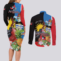 Antigua and Barbuda Magnificent Frigatebird Couples Matching Long Sleeve Bodycon Dress and Long Sleeve Button Shirt Tropical Vibe - Wonder Print Shop