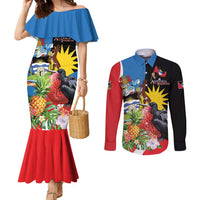 Antigua and Barbuda Magnificent Frigatebird Couples Matching Mermaid Dress and Long Sleeve Button Shirt Tropical Vibe - Wonder Print Shop