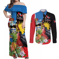 Antigua and Barbuda Magnificent Frigatebird Couples Matching Off Shoulder Maxi Dress and Long Sleeve Button Shirt Tropical Vibe - Wonder Print Shop