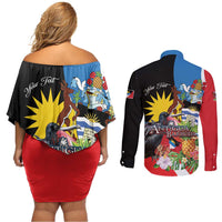 Antigua and Barbuda Magnificent Frigatebird Couples Matching Off Shoulder Short Dress and Long Sleeve Button Shirt Tropical Vibe - Wonder Print Shop