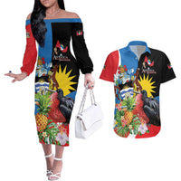 Antigua and Barbuda Magnificent Frigatebird Couples Matching Off The Shoulder Long Sleeve Dress and Hawaiian Shirt Tropical Vibe - Wonder Print Shop