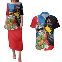 Antigua and Barbuda Magnificent Frigatebird Couples Matching Puletasi and Hawaiian Shirt Tropical Vibe - Wonder Print Shop