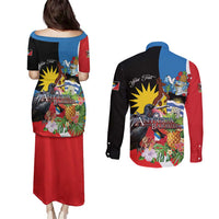 Antigua and Barbuda Magnificent Frigatebird Couples Matching Puletasi and Long Sleeve Button Shirt Tropical Vibe - Wonder Print Shop
